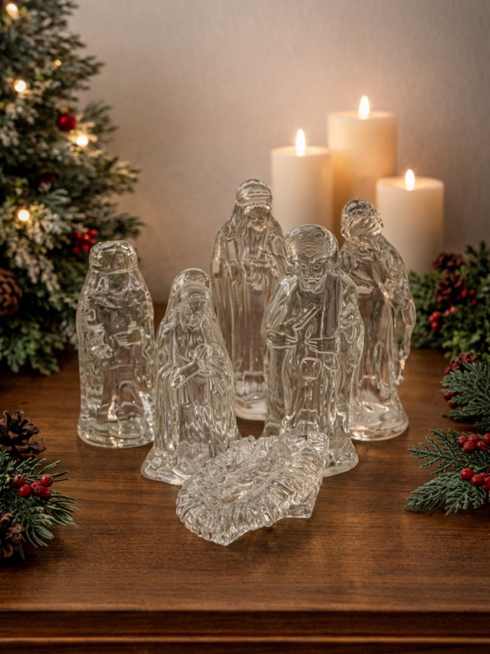 Nativity Scene Clear Glass Set of 6 Christmas Decor